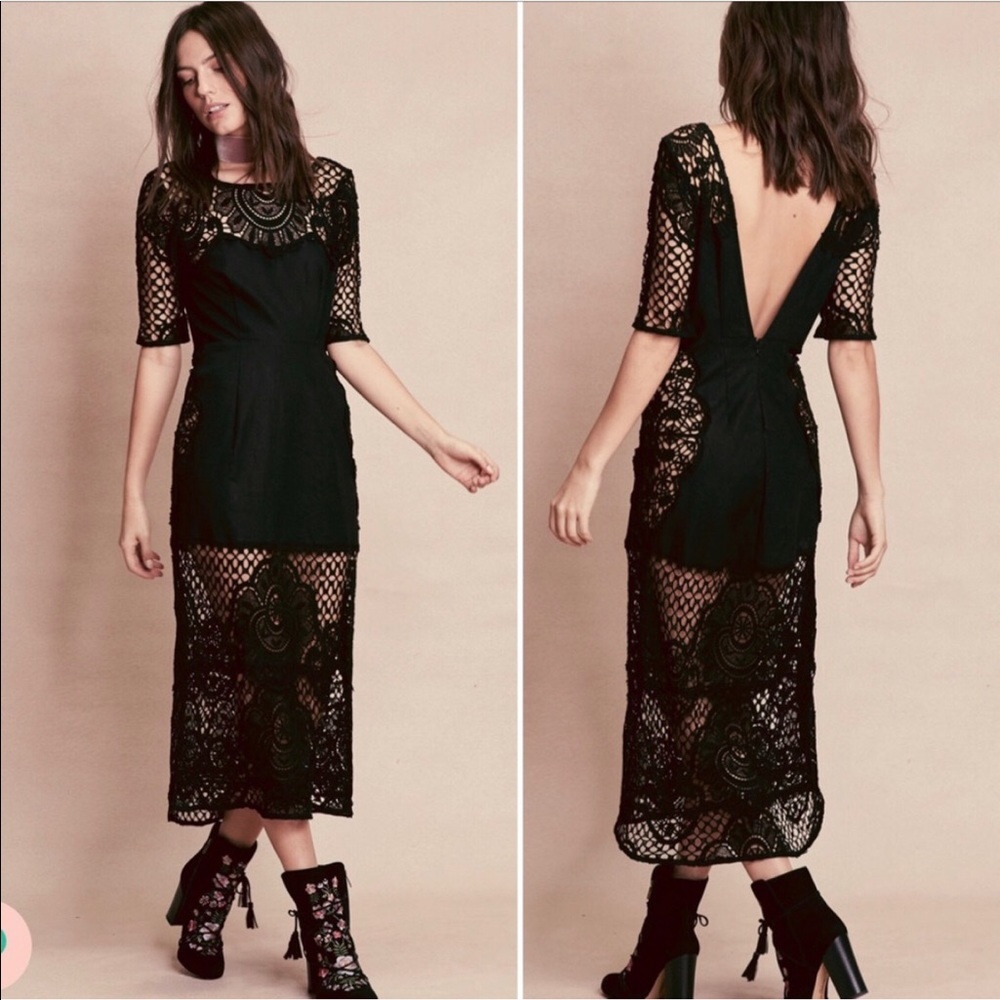 For Love and Lemons Gracey Black Crochet Dress L - Picture 5 of 10